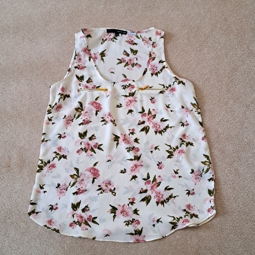 ❤️Harve Benard Top Women's Small Floral Tank Blouse Lightweight Cami Cream Shirt